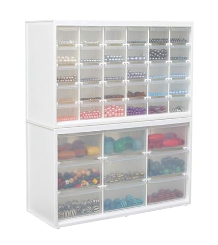 ArtBin 6809PC Store In Drawer Cabinet Sewing & Craft Organization, Plastic Storage Unit with 9 Drawers, White with Clear Drawers