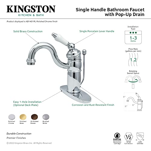 Kingston Brass KB1408PL Victorian Mono Block Lavatory Faucet, Brushed Nickel