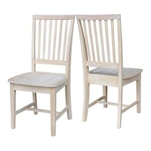 set of 2 mission side chairs 39.2"h, solid parawood kitchen dining furniture, stylish comfortable chairs for dining room, paint or stain to match your decor, unfinished