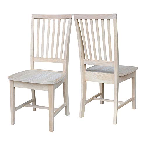 Set of 2 Mission Side Chairs 39.2"H, Solid Parawood Kitchen Dining Furniture, Stylish Comfortable Chairs for Dining Room, Paint or Stain to Match Your Decor, Unfinished