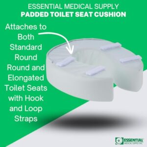 Essential Medical Supply Foam Padded Toilet Seat Cushion - 2" Height, Hook and Loop Attachment for Easy Installation, Washable Vinyl Cover - Added Cushion for The Toilet with Pressure Relief