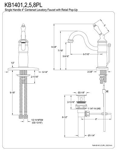 Kingston Brass KB1408PL Victorian Mono Block Lavatory Faucet, Brushed Nickel