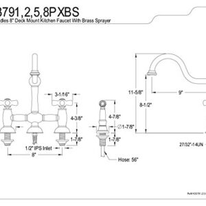 Kingston Brass KS3791PXBS Restoration Centerset Kitchen Faucet with Brass Sprayer, 8", Polished Chrome