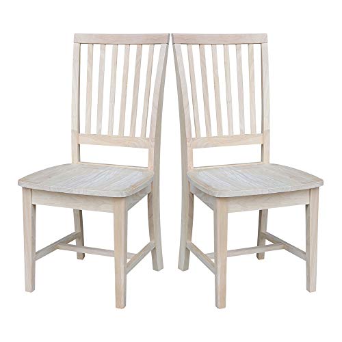 Set of 2 Mission Side Chairs 39.2"H, Solid Parawood Kitchen Dining Furniture, Stylish Comfortable Chairs for Dining Room, Paint or Stain to Match Your Decor, Unfinished