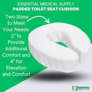 Essential Medical Supply Foam Padded Toilet Seat Cushion - 2" Height, Hook and Loop Attachment for Easy Installation, Washable Vinyl Cover - Added Cushion for The Toilet with Pressure Relief