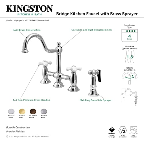 Kingston Brass KS3791PXBS Restoration Centerset Kitchen Faucet with Brass Sprayer, 8", Polished Chrome