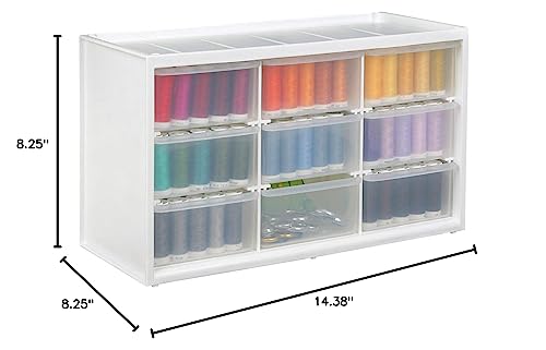 ArtBin 6809PC Store In Drawer Cabinet Sewing & Craft Organization, Plastic Storage Unit with 9 Drawers, White with Clear Drawers