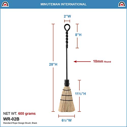 Minuteman International Rope Handle Single Brush Fireplace Tool, Standard, Black