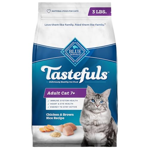 Blue Buffalo Tastefuls Mature Dry Cat Food for Adult Cats 7+, Made in the USA with Natural Ingredients, Chicken & Brown Rice Recipe, 3-lb. Bag