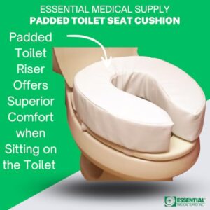 Essential Medical Supply Foam Padded Toilet Seat Cushion - 2" Height, Hook and Loop Attachment for Easy Installation, Washable Vinyl Cover - Added Cushion for The Toilet with Pressure Relief