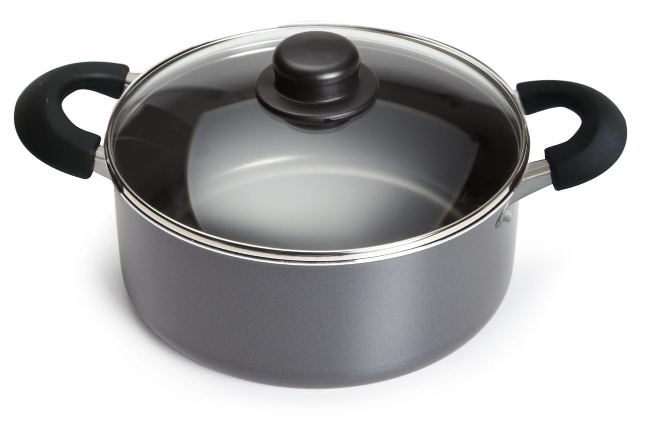 Bene Casa3-Quart Nonstick Dutch Oven Aluminum, Ventd Glass Lid, Stay-Cool Handles, Dishwasher Safe, Perfect for Simmering and Slow Cooking