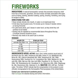 HomeoPet Fireworks, Safe and Natural Loud-Noise Anxiety Relief for Dogs, Cats, and Other Small Animals, Calming Care, 15 Milliliters