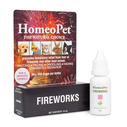 HomeoPet Fireworks, Safe and Natural Loud-Noise Anxiety Relief for Dogs, Cats, and Other Small Animals, Calming Care, 15 Milliliters