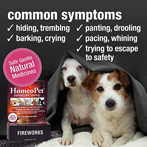 HomeoPet Fireworks, Safe and Natural Loud-Noise Anxiety Relief for Dogs, Cats, and Other Small Animals, Calming Care, 15 Milliliters