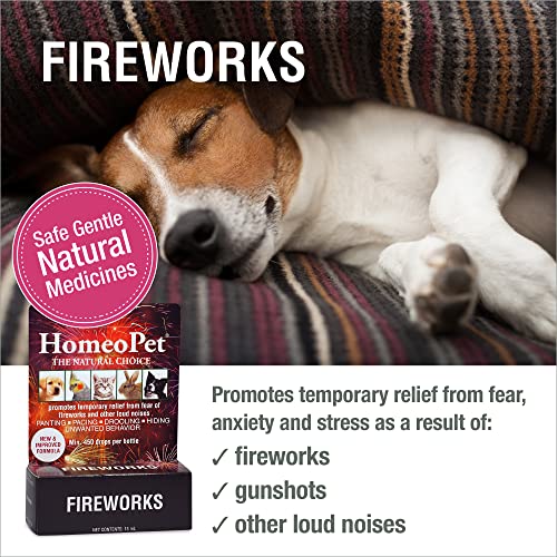 HomeoPet Fireworks, Safe and Natural Loud-Noise Anxiety Relief for Dogs, Cats, and Other Small Animals, Calming Care, 15 Milliliters