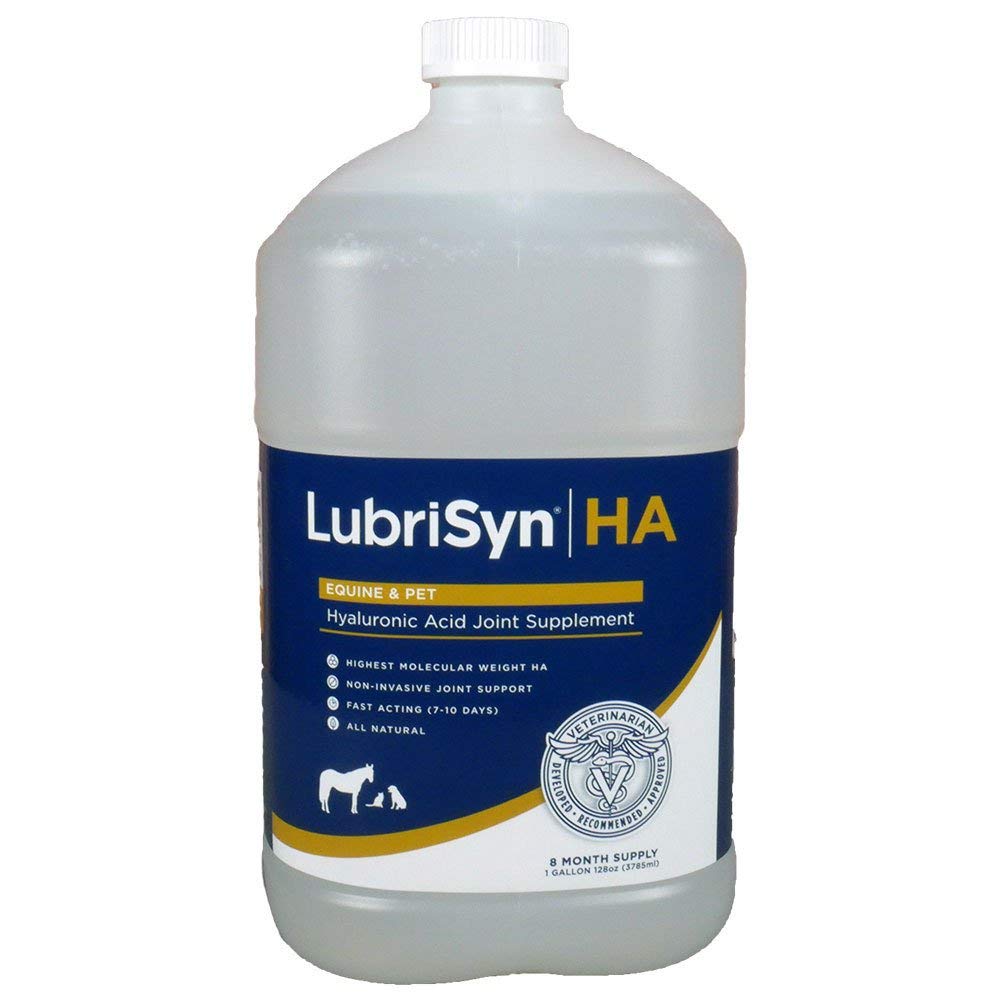 LubriSynHA Hyaluronic Acid Pet & Equine Joint Formula 128oz - All-Natural, High-Molecular Weight Liquid Hyaluronan - Joint Support for Horses, Dogs, Cats - Promotes Healthy Joint Function, Made in USA