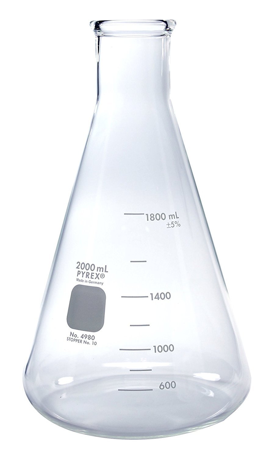 Flask, ERLENMEYER Narrow Mouth ~ PYREX Glass 2L