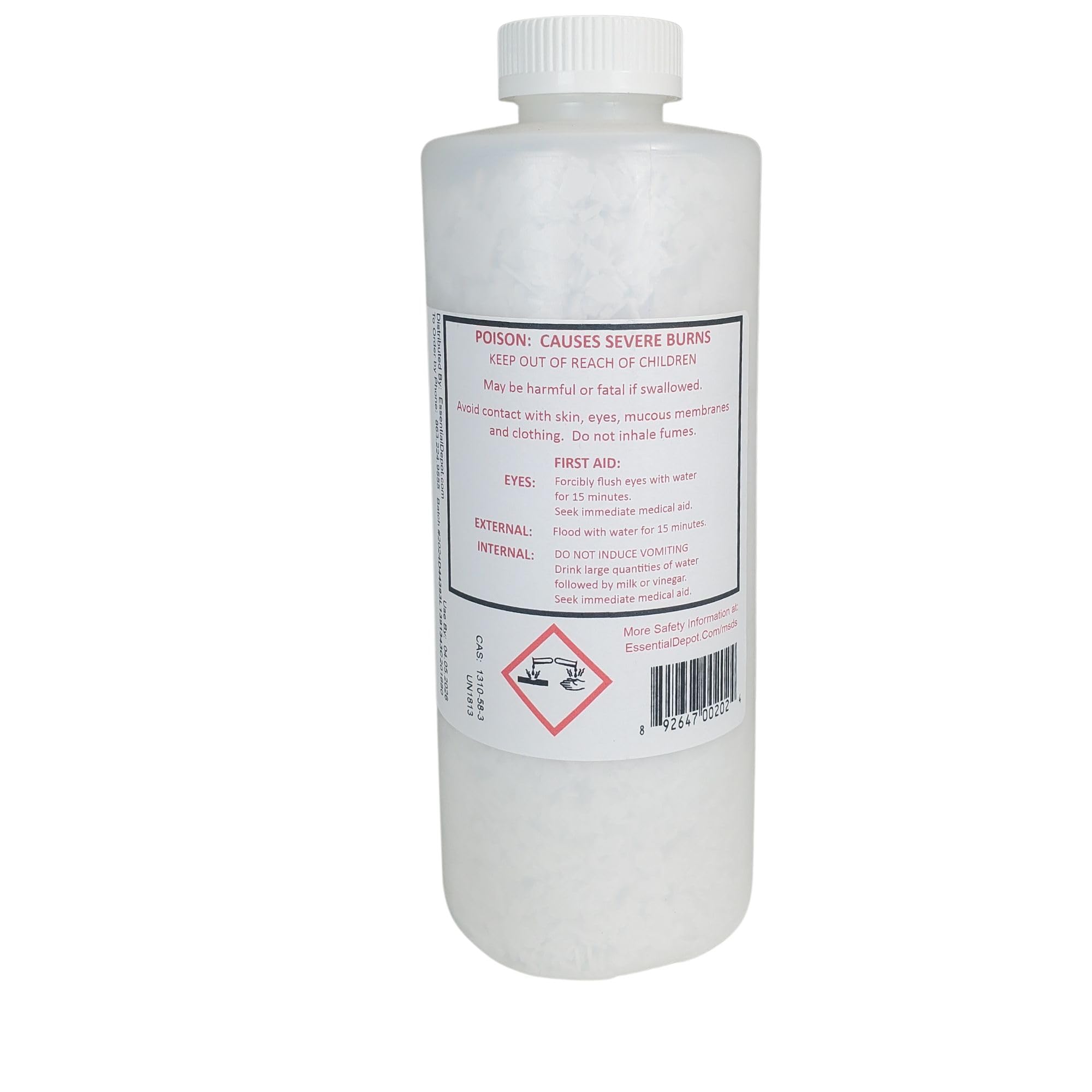 Potassium Hydroxide Flakes KOH, 2 lbs Caustic Potash Anhydrous KOH Dry Electrolyte - HDPE Container with resealable Child Resistant Cap