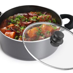 Bene Casa3-Quart Nonstick Dutch Oven Aluminum, Ventd Glass Lid, Stay-Cool Handles, Dishwasher Safe, Perfect for Simmering and Slow Cooking