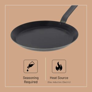 de Buyer Blue Carbon Steel Crepe & Tortilla Pan - 8” - Ideal for Making & Reheating Crepes, Tortillas & Pancakes - Naturally Nonstick - Made in France