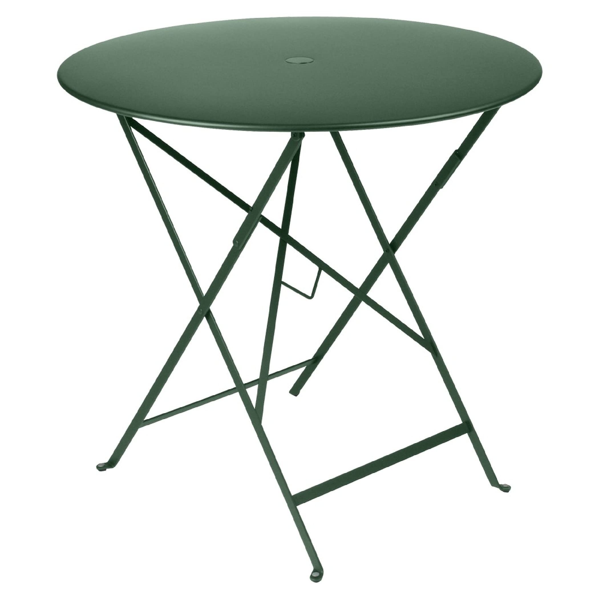 Fermob - Bistro 30" Round Table - Folding Table with Steel Top & Umbrella Hole - Outdoor Dinner & Drinks - Perfect for Patio & Garden - Cedar Green