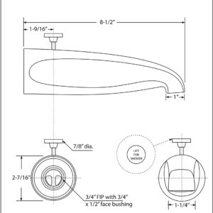 Westbrass D3111-128-1/2 Reach Brass Wall Mount Tub Spout with Rear Diverter, Oil Rubbed Bronze