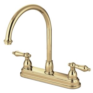 double handle centerset kitchen faucet with metal lever handles finish: polished brass