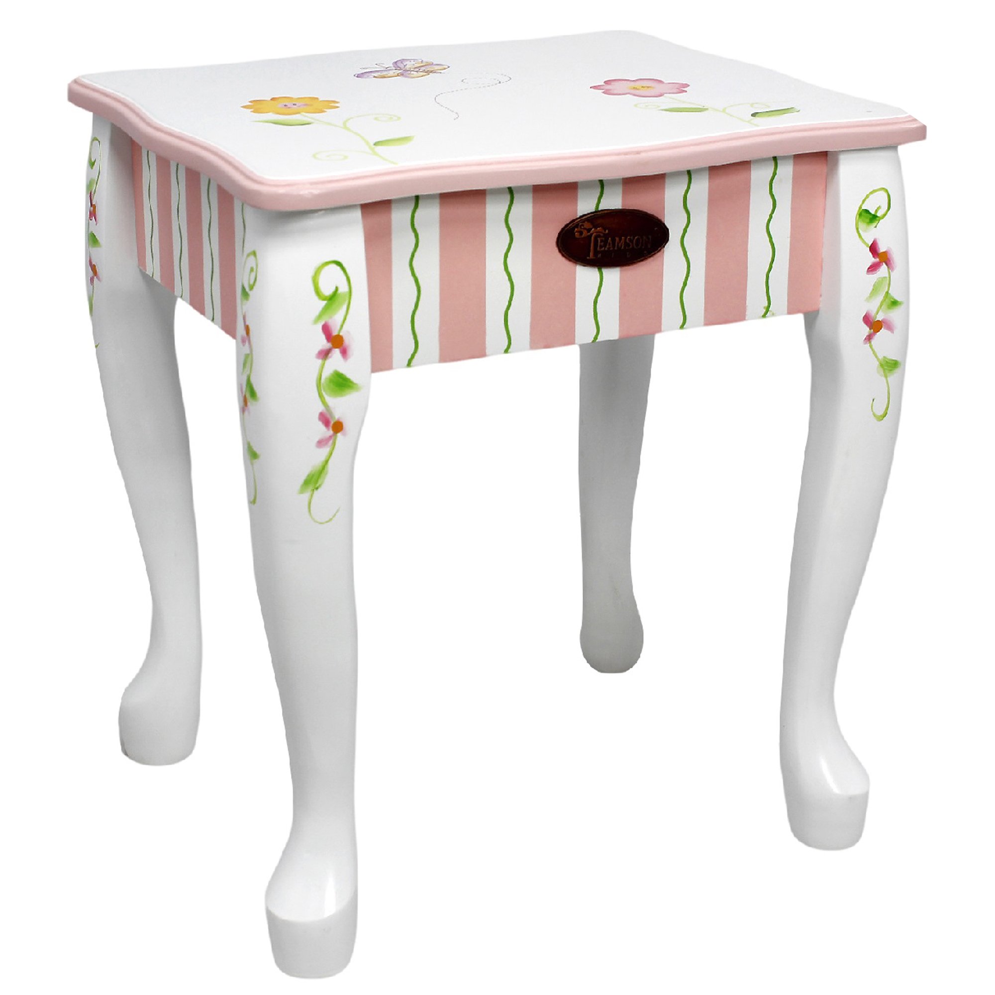 Fantasy Fields - Princess & Frog Kids Vanity Table and Stool Set , 1 drawer, Gift for Kids, White Pink, Crown