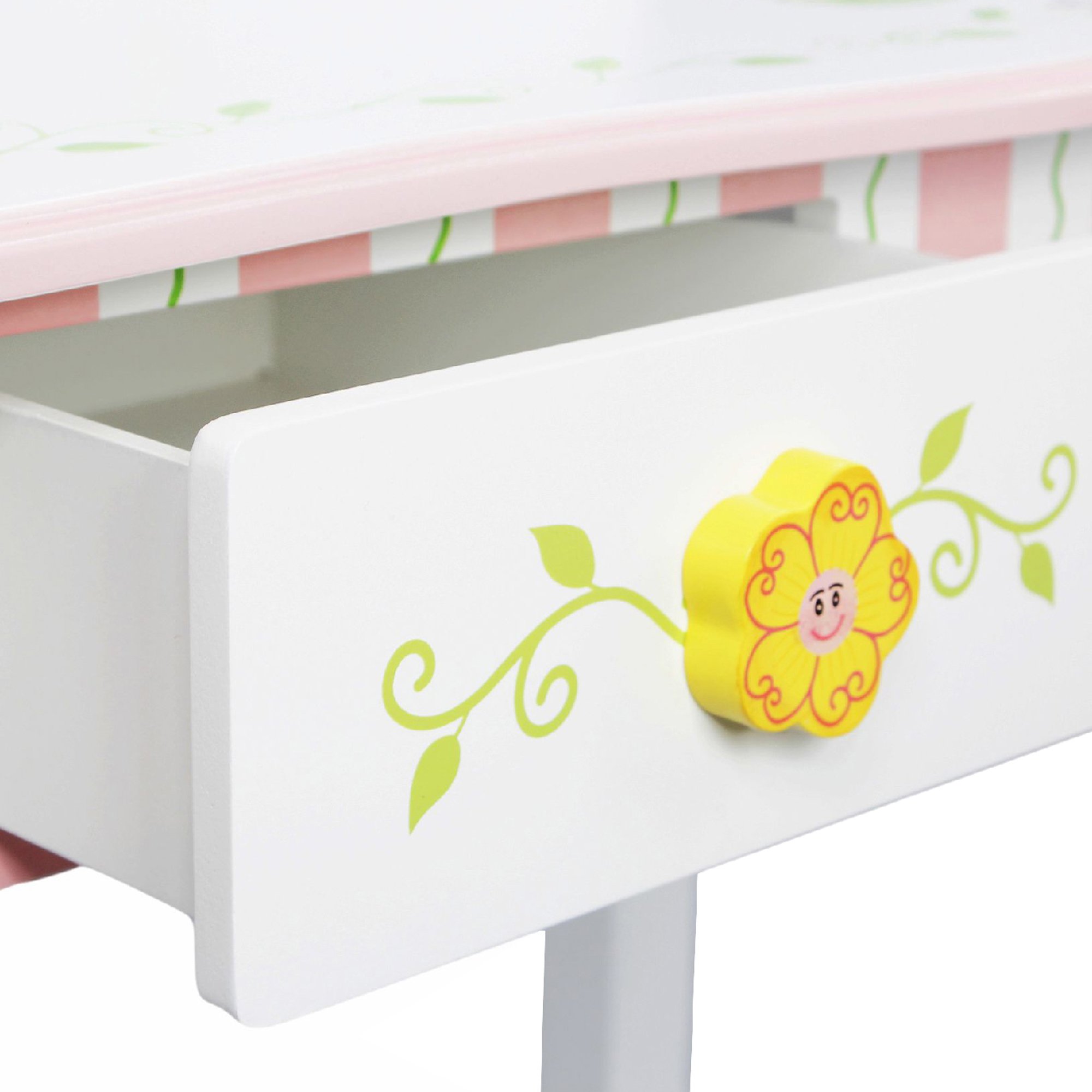 Fantasy Fields - Princess & Frog Kids Vanity Table and Stool Set , 1 drawer, Gift for Kids, White Pink, Crown