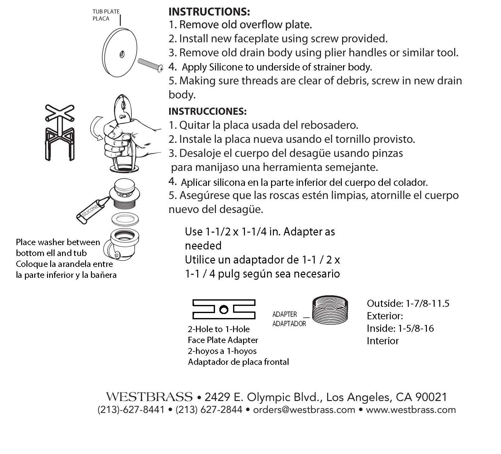 Westrbass Tip Toe Universal Tub Trim with One-Hole Faceplate, Satin Nickel, D931K-07