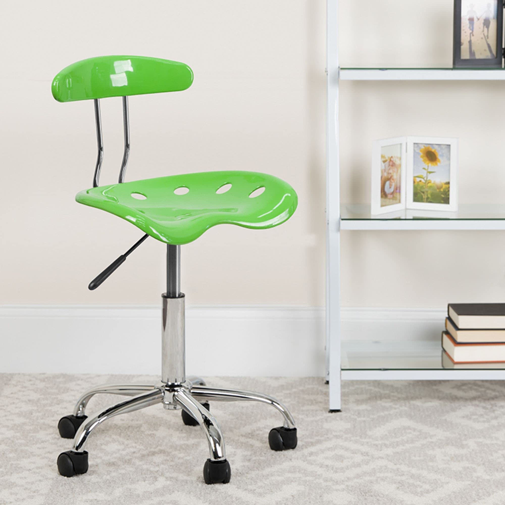 Flash Furniture Elliott Vibrant Apple Green and Chrome Swivel Task Office Chair with Tractor Seat