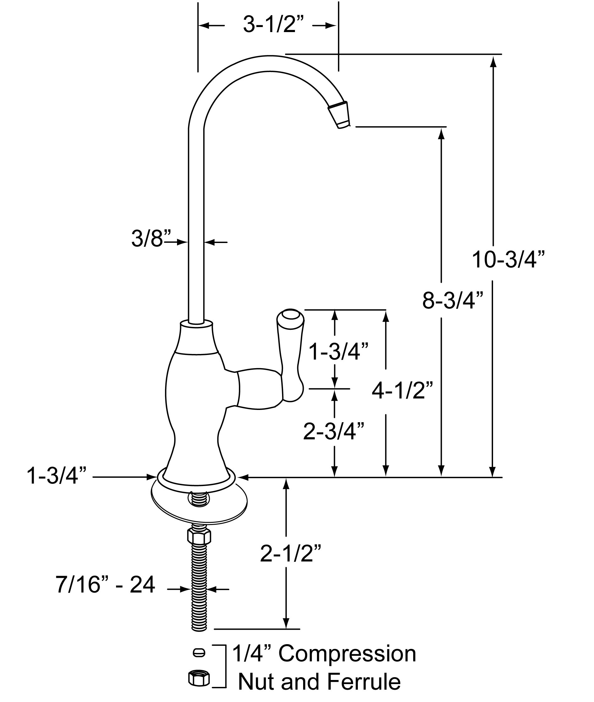 Westbrass D2033-NL-12 10" Classic 1-Lever Handle Cold Water Dispenser Faucet, 1-Pack, Oil Rubbed Bronze