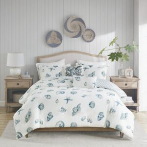 Harbor House 100% Cotton Duvet Cover, Seashells Duvet Cover Set – Light Weight Bed Comforter Covers, Beach House Blue Ivory Full/Queen (90"x90") 3 Piece