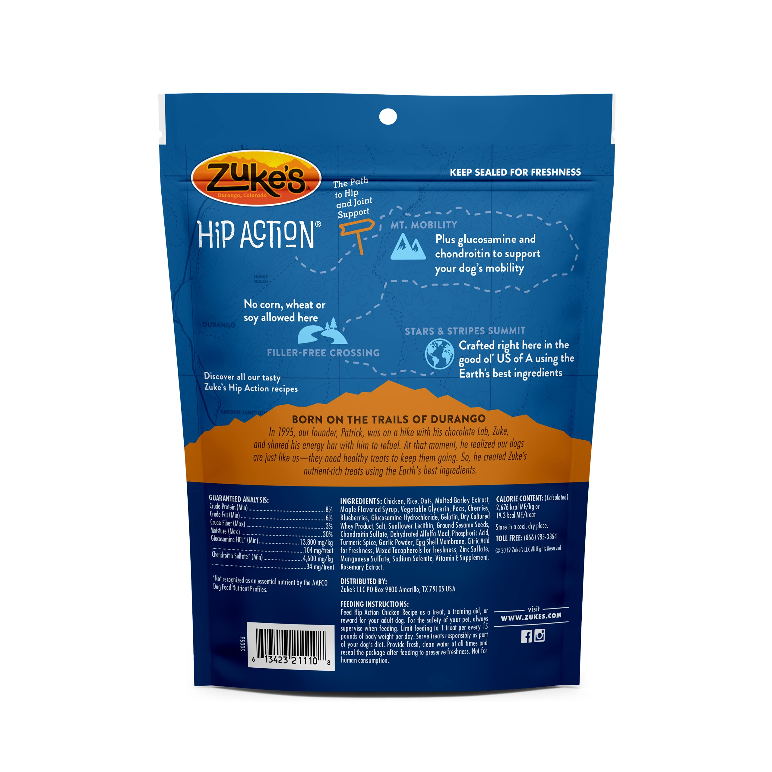 Zuke’s Hip Action, Hip And Joint Support Treats, Soft And Chewy Natural Dog Chicken Treats, Chicken Recipe - 6.0 OZ Bag