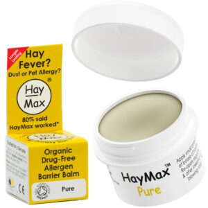 haymax allergen barrier balm, pure 0.17 fl oz (5ml), organic, natural, non-drowsy allergy relief - traps pollen, dust & allergens - hay fever relief, cedar fever allergy relief, ragweed allergy relief