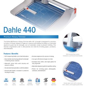 Dahle 440 Premium Rotary Trimmer, 14" Cut Length, 30 Sheet Capacity, Self-Sharpening, Automatic Clamp, German Engineered Paper Cutter