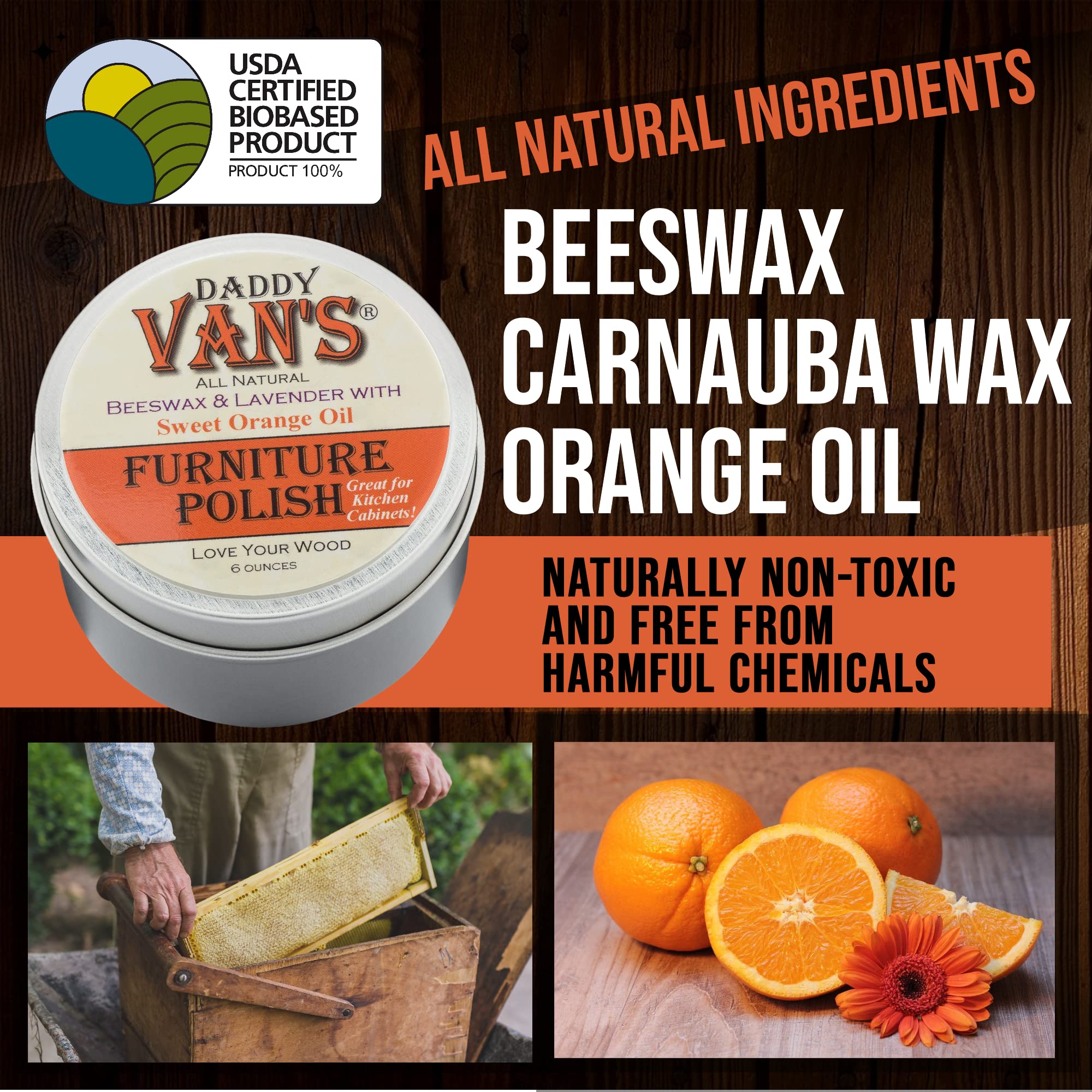 Daddy Van's All Natural Lavender & Sweet Orange Oil Beeswax Furniture Polish