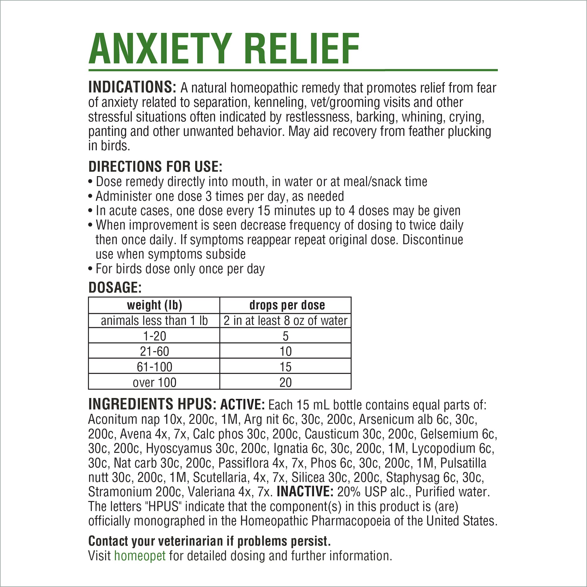 HomeoPet Anxiety Relief Medicine for Pets, Natural Anxiety Relief for Dogs and Cats, Cat and Dog Calming Medicine, 15 Milliliters