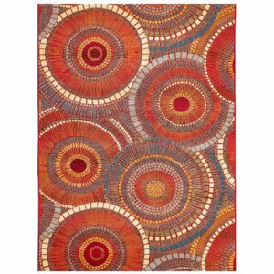 Liora Manne Marina Low Profile Durable Indoor/Outdoor Woven Rug- Circles Saffron 6'6" x 9'4"