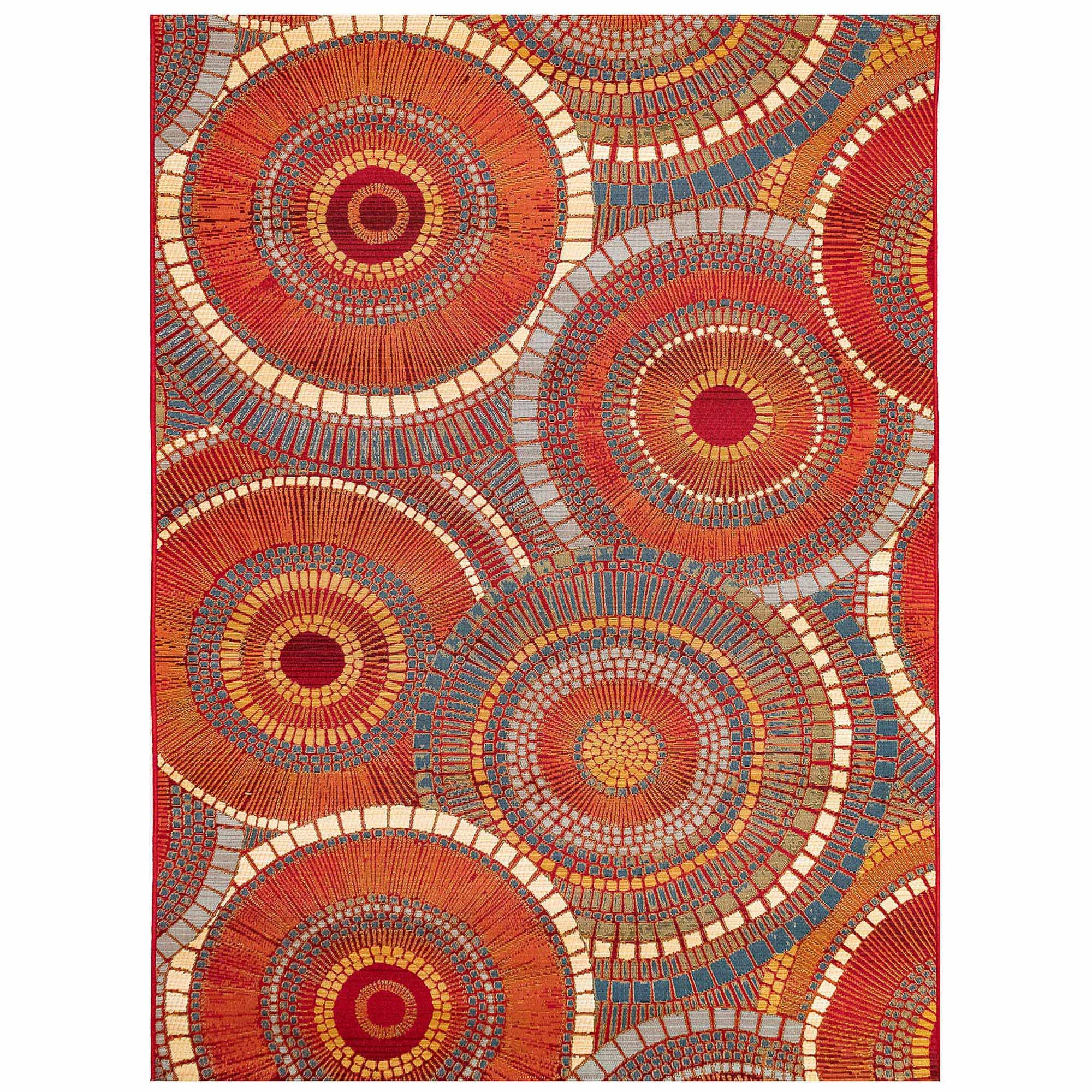 Liora Manne Marina Low Profile Durable Indoor/Outdoor Woven Rug- Circles Saffron 6'6" x 9'4"