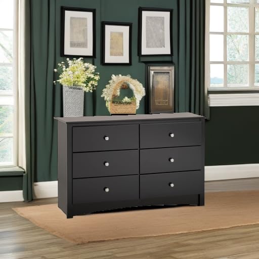 Prepac Sonoma Traditional 6-Drawer Dresser for Bedroom, Functional Dresser Chest of Drawers 16" D x 48" W x 29" H, Black, BDC-4829