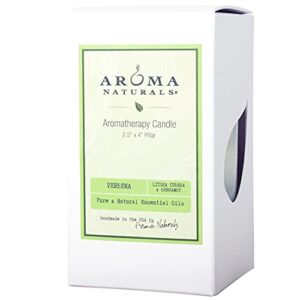 Aroma Naturals Litsea Cubeba and Bergamot Essential Oil Green Scented Pillar Candle, Verbena, 2.5 inch x 4 inch