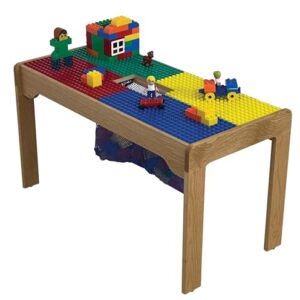 Fun Builder Kids Activity Play Table-Compatible with Lego® Brand blocks-32 x16 Built-in Removable Storage Net for Cleaning-Made in The USA! Solid Wood Frame-Preassembled-Ages 5 & up