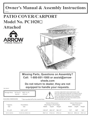 Arrow Patio Cover Attachment, 10 by 20-Feet