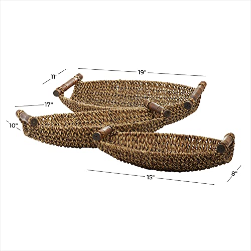 Deco 79 Coastal Storage Seagrass Metal Basket S/3 19",17",15"-87536, Brown