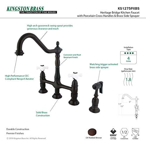 Kingston Brass KS1275PXBS Heritage Bridge Kitchen Faucet, 8-3/4", Oil Rubbed Bronze