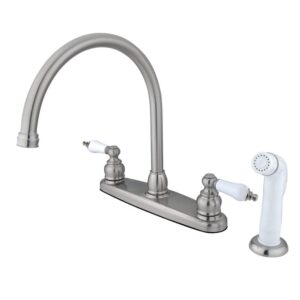 kingston brass eb728 vintage gooseneck kitchen faucet with sprayer, 8-3/4", brushed nickel