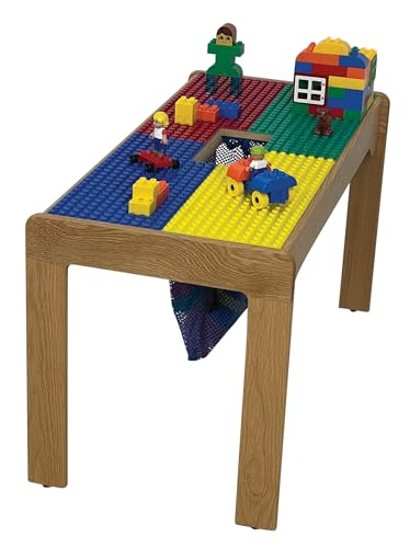 Fun Builder Kids Activity Play Table-Compatible with Lego® Brand blocks-32 x16 Built-in Removable Storage Net for Cleaning-Made in The USA! Solid Wood Frame-Preassembled-Ages 5 & up