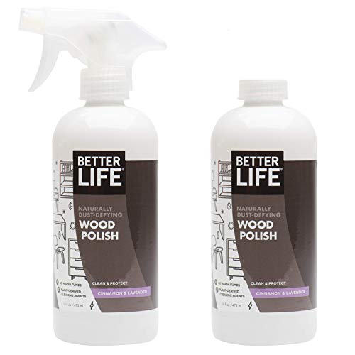 BETTER LIFE Wood Furniture Polish - Wood Cleaner & Dusting Spray for Tables, Banisters or Floor - Great Wood Seasoning for Old Wooden Cabinet, Antique Restorer - 16oz (2Pack) Cinnamon & Lavender