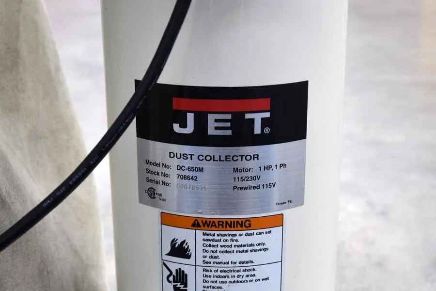 JET Dust Collector, 650 Series, 30-Micron Bag Filter, 1 HP, 115/230V 1Ph (Model DC-650BK)